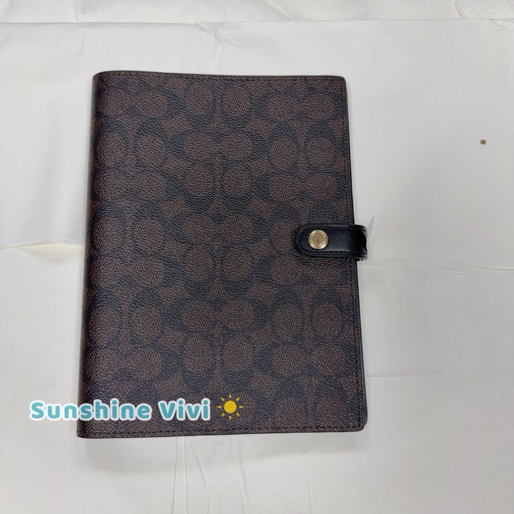 NWT Coach Snap Notebook cz198 Walnut Black Signature Canvas/Smooth leather